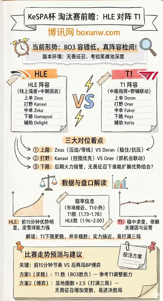 KeSPA杯 HLE vs T1 | 淘汰赛前瞻 | 阵容对位与盘口解读