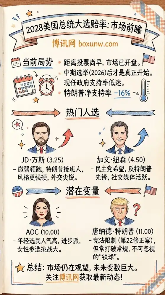 2028美国总统大选赔率：距离投票还早，市场已先开盘