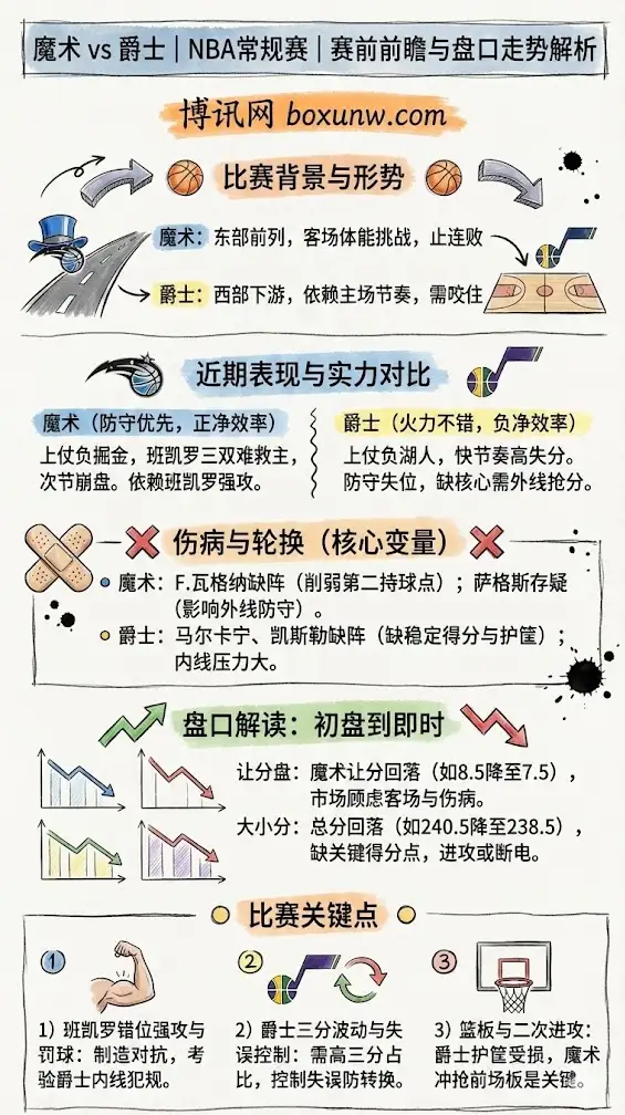 魔术vs爵士 | NBA常规赛 | 赛前前瞻与盘口走势解析