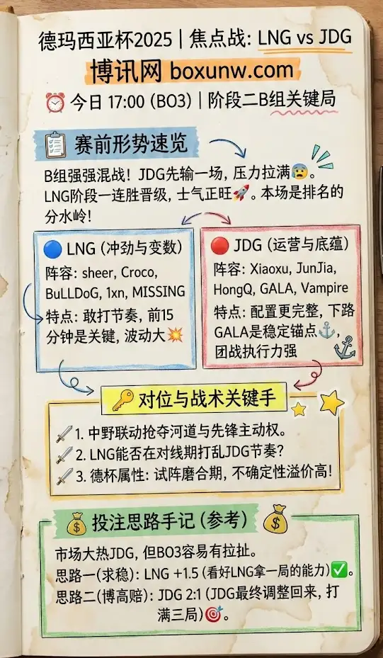 LNG vs JDG | 德玛西亚杯2025 阶段二B组 | 前瞻与投注思路