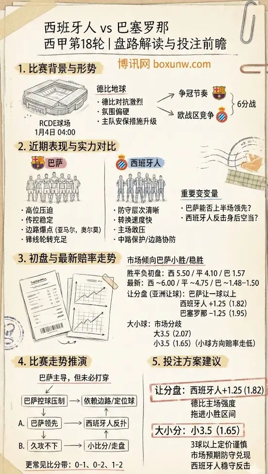 西班牙人vs巴塞罗那 | 西甲第18轮 | 盘路解读与投注前瞻