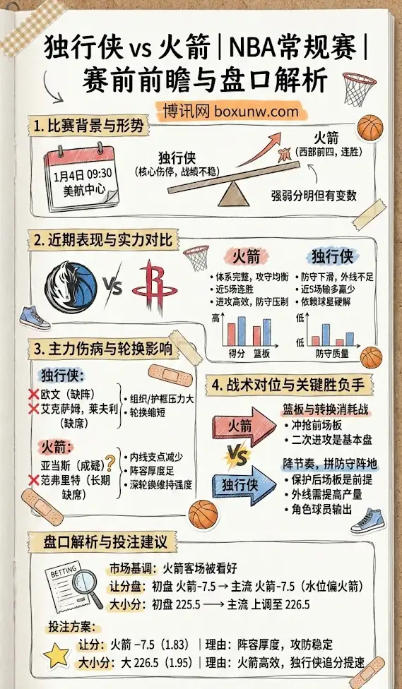独行侠 vs 火箭 | NBA常规赛 | 赛前前瞻与盘口解析