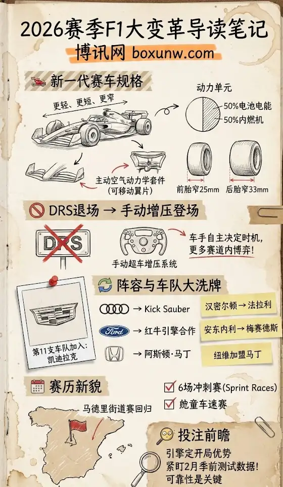 2026赛季F1规则变化 | 新赛车规格/DRS退场/阵容与赛历洗牌 | 投注前瞻