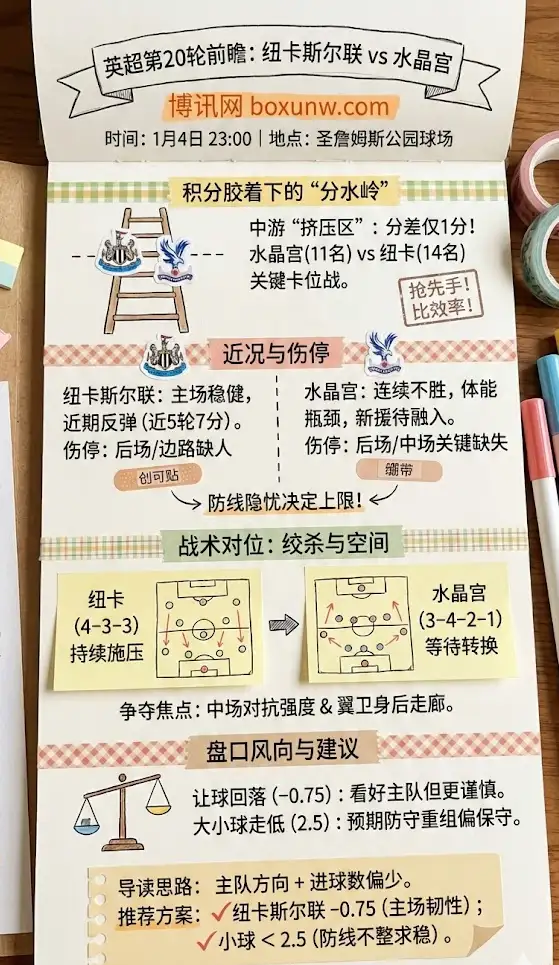 纽卡斯尔联vs水晶宫前瞻：积分胶着下的“分水岭”之战