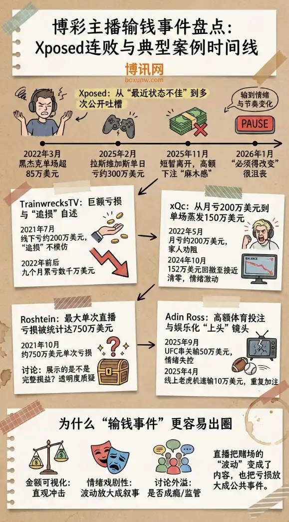 博彩主播输钱事件盘点 | 博彩主播Xposed近期连败与情绪失控 | 典型案例时间线