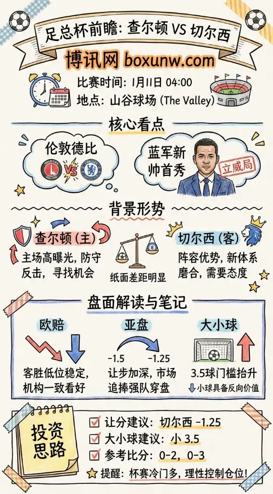 足总杯第三轮前瞻：查尔顿vs切尔西—新帅首秀叠加伦敦德比，盘面持续向客队倾斜