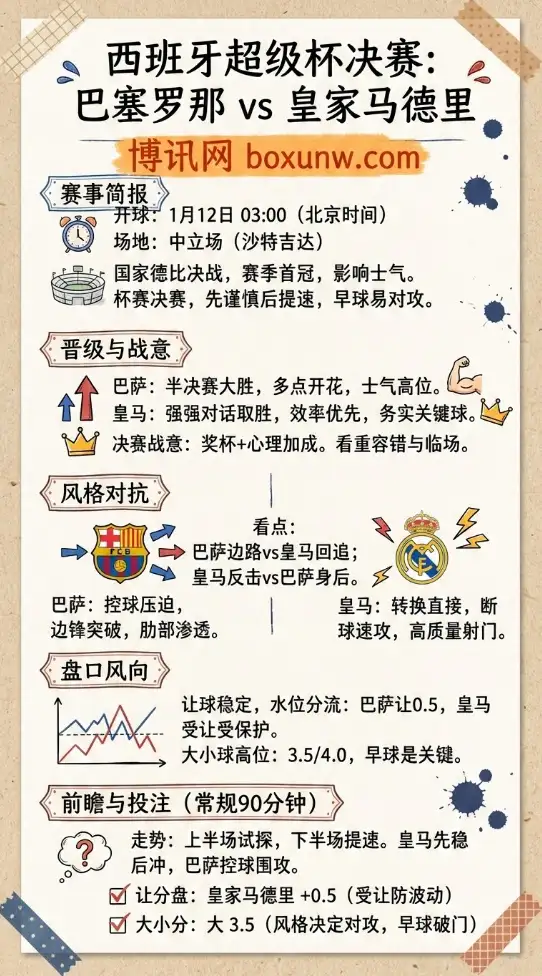 国家德比 | 巴塞罗那 vs 皇家马德里 | 西班牙超级杯决赛 | 前瞻分析与投注技巧
