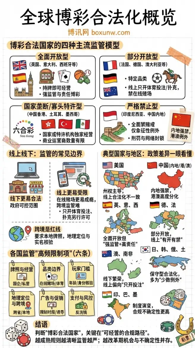 全球博彩合法国家 | 主要经济体视角 | 线上线下监管概览