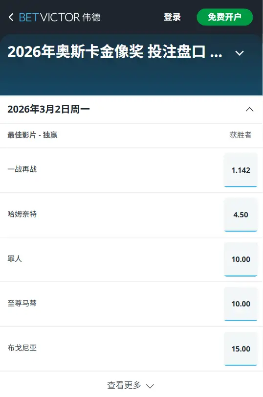 2026奥斯卡最佳影片赔率-伟德(BetVictor)
