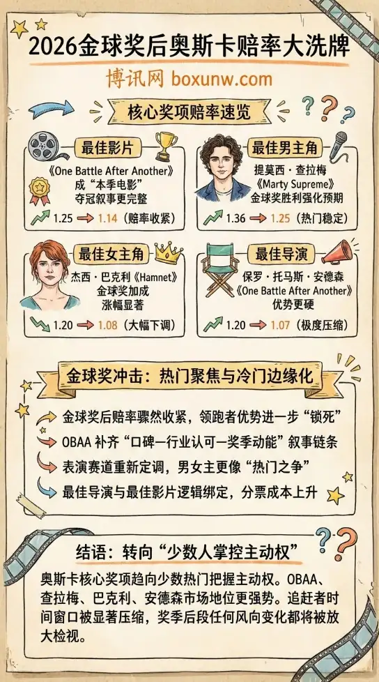 2026奥斯卡赔率在金球奖后大洗牌 | 2026奥斯卡赔率走势 | 热门领跑者