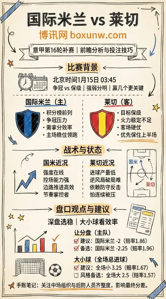 国际米兰vs莱切 | 意甲第16轮补赛 | 前瞻分析与投注技巧
