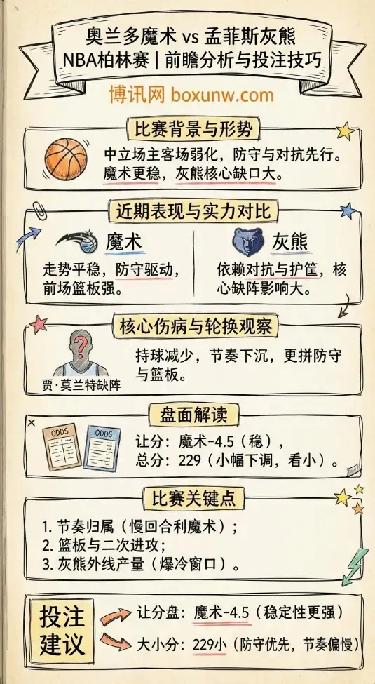 奥兰多魔术 vs 孟菲斯灰熊 | NBA柏林赛 | 前瞻分析与投注技巧